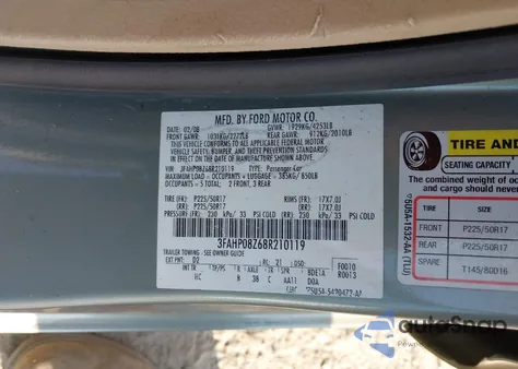 2008 Ford Fusion Sel from USA, damaged, VIN 3FAHP08Z68R210119